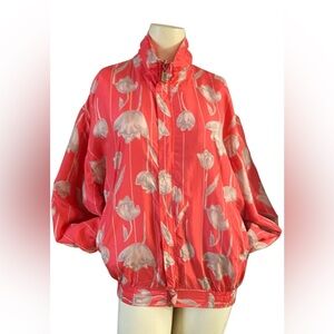 Vintage FUDA International 100% Silk Bomber Jacket Size Medium Tulip Floral
